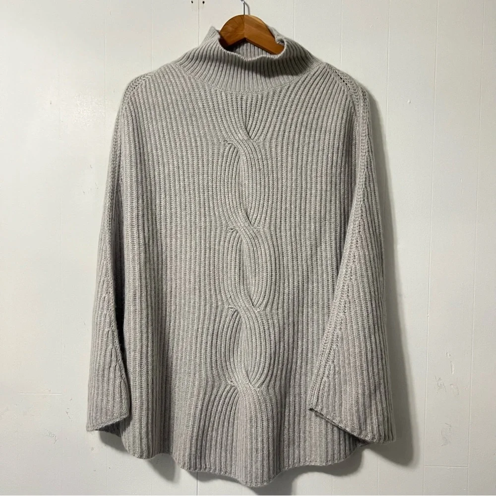J. McLaughlin Angora Wool Blend Ribbed Poncho Pullover Contemporary Sweater O/S